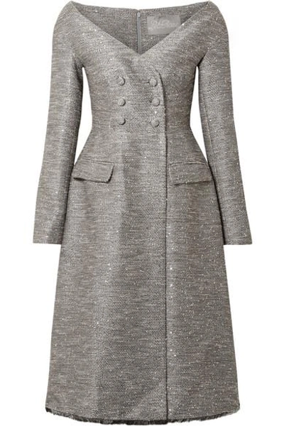 Shop Lela Rose Sequin-embellished Tweed Dress In Gray