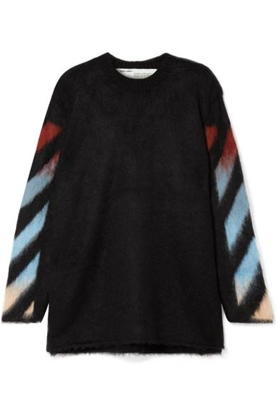 Shop Off-white Striped Intarsia-knit Sweater In Black