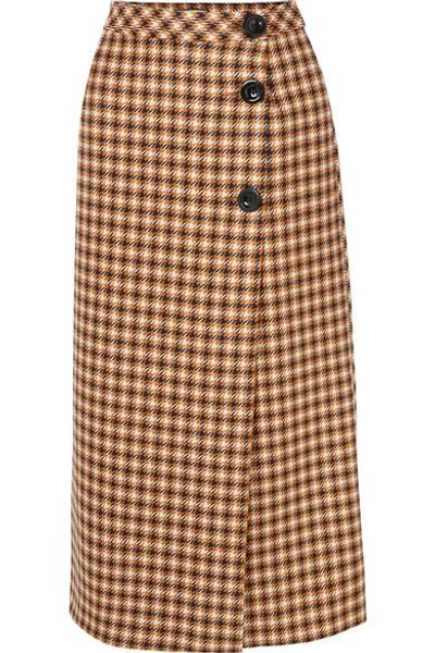 Shop Paul & Joe Cameron Houndstooth Wool Midi Skirt In Brown