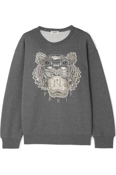 Shop Kenzo Embellished French Cotton-terry Sweatshirt In Dark Gray