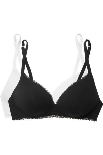 Shop Cosabella Set Of Two Stretch Cotton-blend Soft-cup Bras In Black