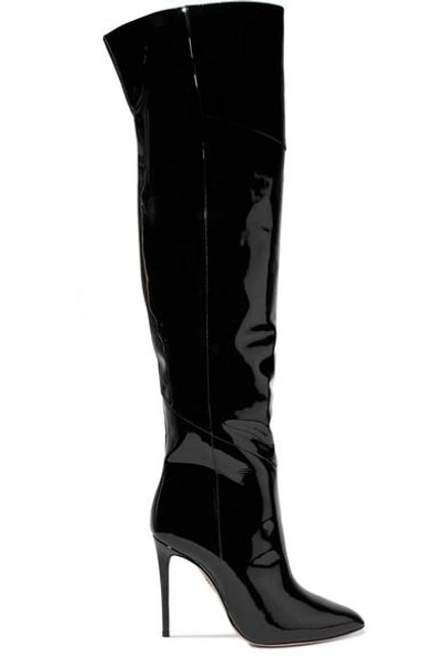 Shop Aquazzura Alma 105 Patent-leather Over-the-knee Boots In Black