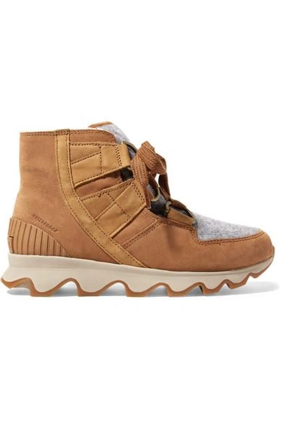 Shop Sorel Kinetic Waterproof Suede And Felt Ankle Boots In Light Brown