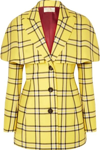 Shop Sara Battaglia Cape-effect Checked Wool Blazer In Bright Yellow