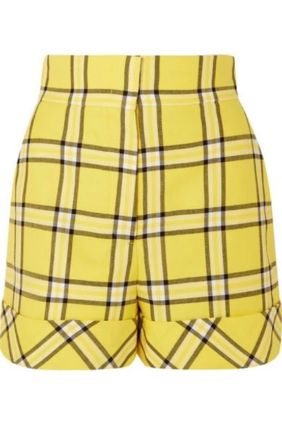 Shop Sara Battaglia Checked Wool Shorts In Yellow