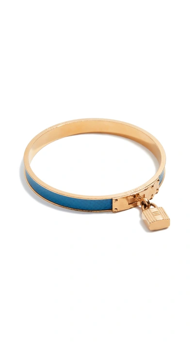 Shop Hermes Blue Gold Kelly Lock Bracelet In Blue/gold