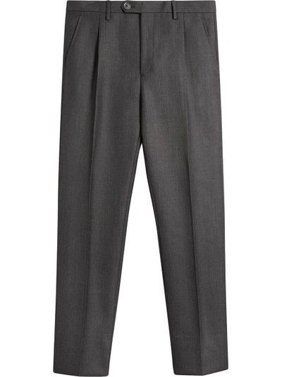 Shop Burberry Wool Mohair Cropped Tailored Trousers - Grey