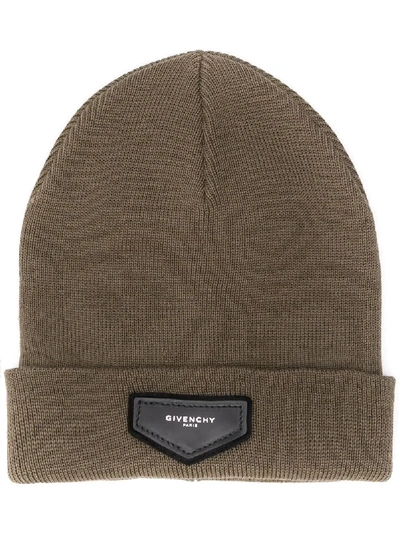 Shop Givenchy Logo Patch Beanie - Brown