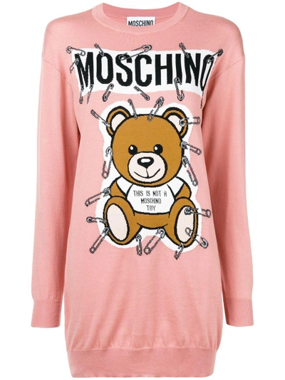 Shop Moschino Bear Knitted Dress In Pink