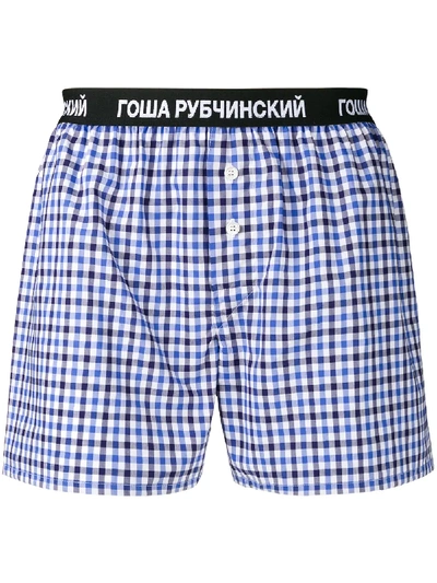 Shop Gosha Rubchinskiy Checked Boxer Shorts - Blue