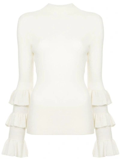 Shop Madeleine Thompson Ruffled Sleeve Sweater - White