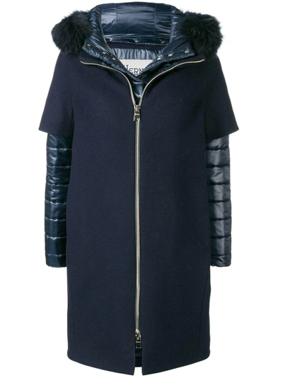 Shop Herno Padded Layered Coat In Blue