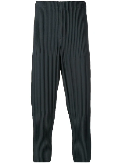 Shop Issey Miyake Ribbed Cropped Trousers In Grey