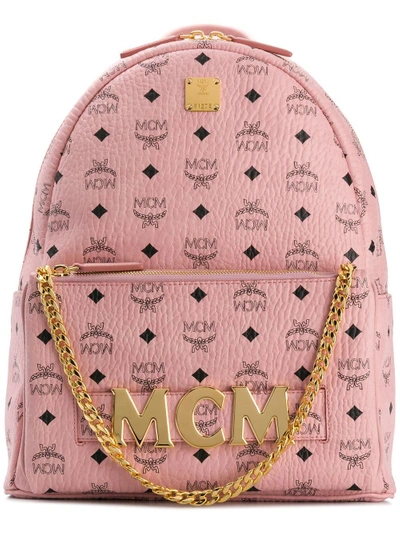 Shop Mcm Logo Plaque Backpack In Pink