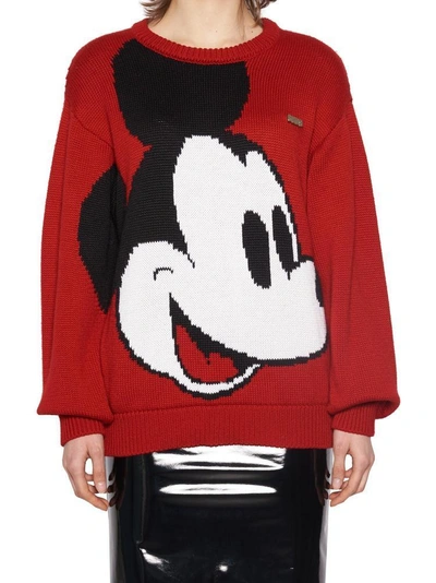 Shop Gcds Intarsia Mickey Mouse Sweater In Red