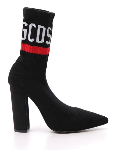 Shop Gcds Pointed Toe Sock Boots In Black