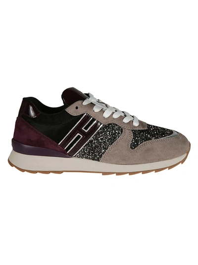 Shop Hogan R261 Glittery Sneakers In Taupe
