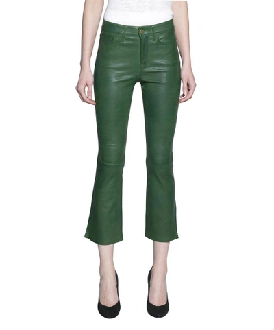 Shop Frame Leather Cropped Jeans In Verde