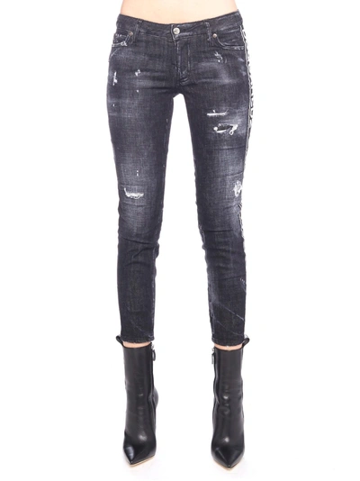 Shop Dsquared2 'medium Waist Skinny Cropped Jean' Jeans In Black