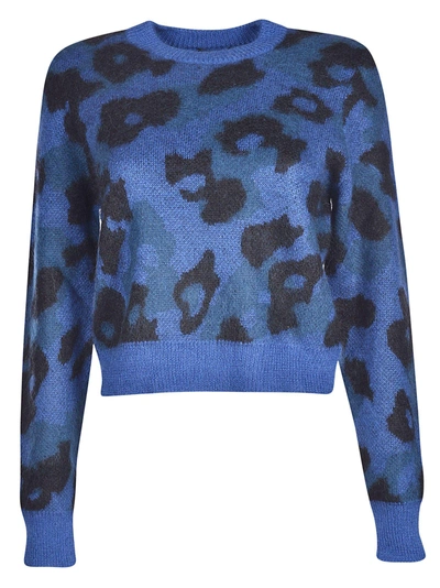 Shop Rag & Bone Leopard Crew Neck Sweater In Bright Blue/black