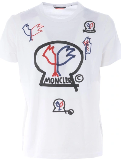 Shop Moncler Printed T-shirt In Bianco