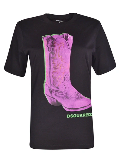 Shop Dsquared2 Boot Print T-shirt In Black