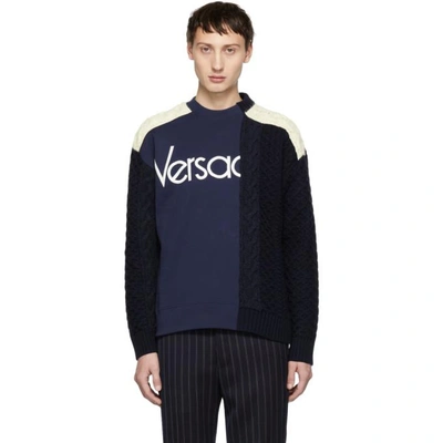 Shop Versace Navy And White Hybrid Sweater In A144 Navy