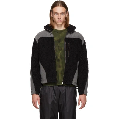 Shop Gmbh Black & Grey Teddy Fleece Kol Zip-up Sweater