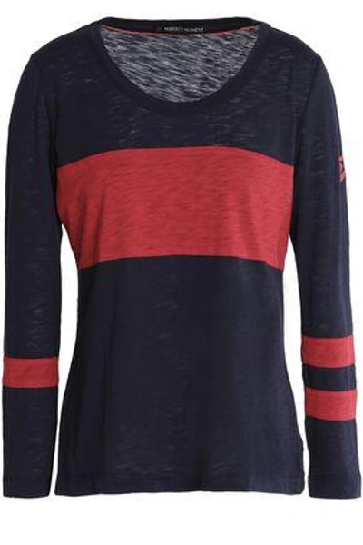 Shop Perfect Moment Woman Two-tone Cotton-blend Top Navy