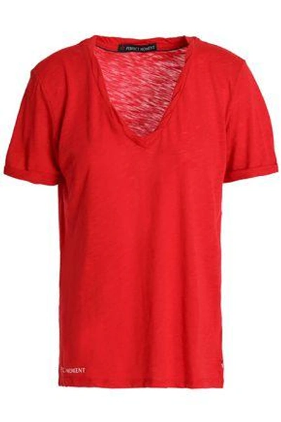 Shop Perfect Moment Woman Slub Cotton-blend Jersey T-shirt Red