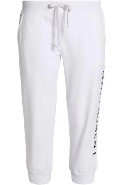Shop Perfect Moment Woman Cropped Printed French Cotton-terry Track Pants White