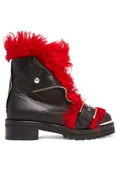 Shop Alexander Mcqueen Shearling-trimmed Leather Ankle Boots In Black