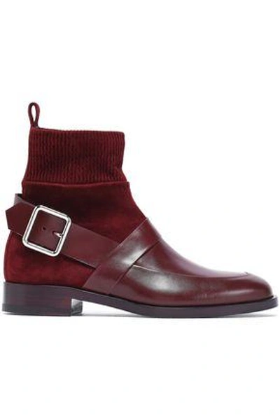 Shop Pierre Hardy Woman Buckled Leather And Suede Ankle Boots Burgundy