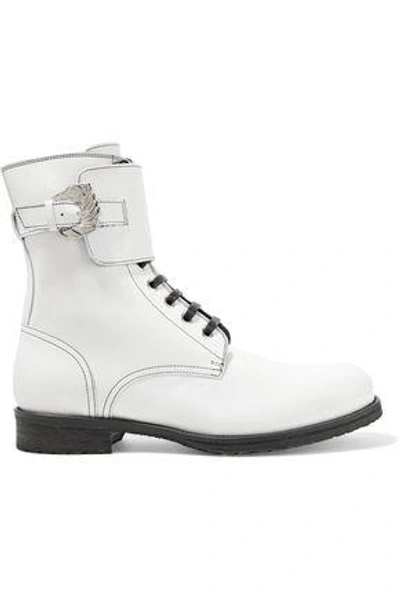 Shop Dorateymur Woman Buckled Leather Ankle Boots White