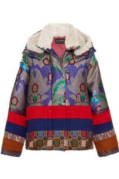 Shop Etro Woman Oversized Shearling-trimmed Jacquard And Wool-felt Jacket Multicolor
