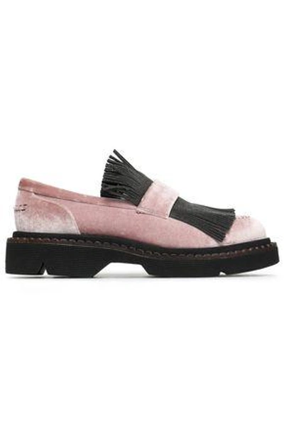 Shop Brunello Cucinelli Bead-embellished Velvet Loafers In Antique Rose