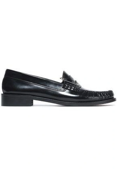 Shop Alexa Chung Woman Embellished Leather Loafers Black