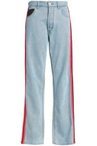 Shop Koché Satin-trimmed Mid-rise Wide-leg Jeans In Light Denim