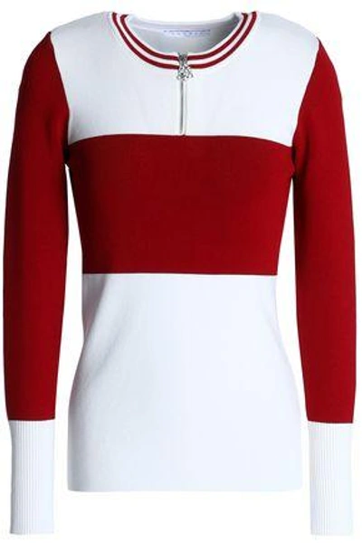 Shop Sandro Woman Color-block Knitted Top Off-white