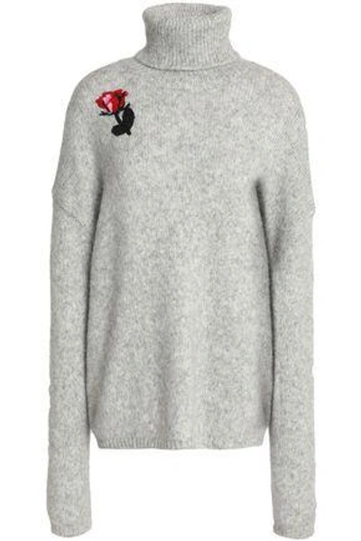 Shop Markus Lupfer Woman Embellished Alpaca-blend Turtleneck Sweater Light Gray
