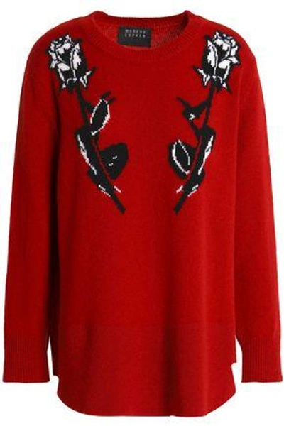 Shop Markus Lupfer Woman Intarsia Wool Sweater Red