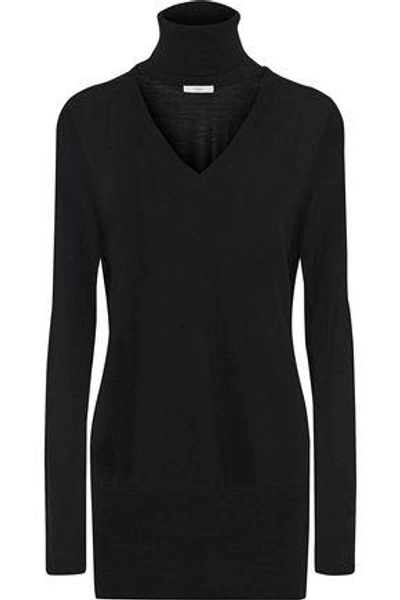 Shop Tome Woman Cutout Ribbed Wool Turtleneck Sweater Black