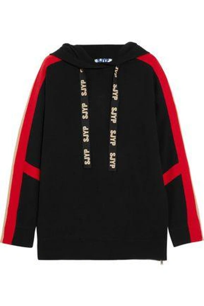 Shop Sjyp Woman Knitted Hooded Sweater Black