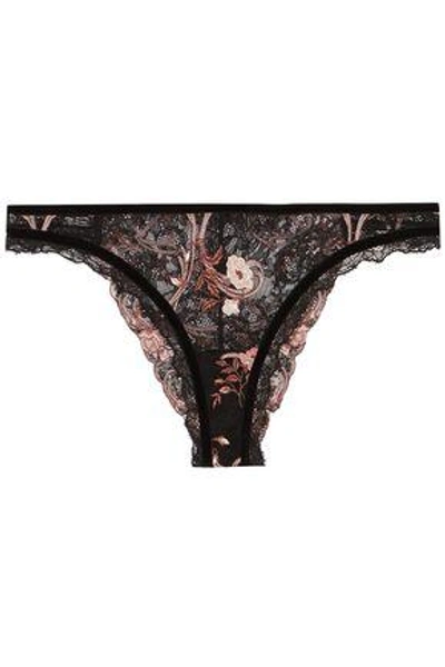 Shop La Perla Woman Hampton Court Velvet-trimmed Embroidered Leavers Lace Low-rise Briefs Black