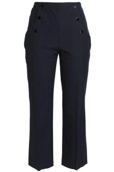 Shop Sandro Woman Cropped Twill Bootcut Pants Navy