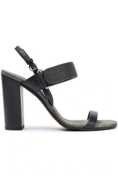 Shop Brunello Cucinelli Woman Bead-embellished Leather Sandals Charcoal
