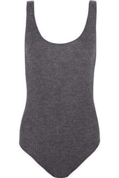 Shop Madeleine Thompson Woman Open-back Ribbed Cashmere Bodysuit Stone