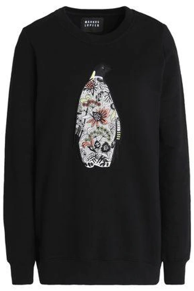 Shop Markus Lupfer Woman Anna Appliquéd Cotton-fleece Sweatshirt Black