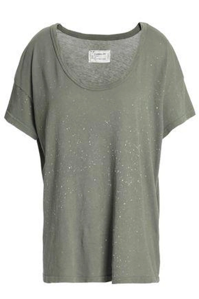 Shop Current Elliott Woman The Slouchy Printed Cotton-jersey T-shirt Grey Green