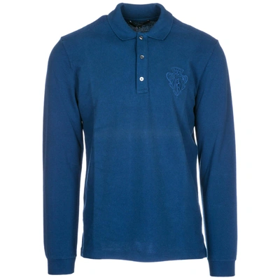 Shop Gucci Men's Long Sleeve T-shirt Polo Collar In Blue